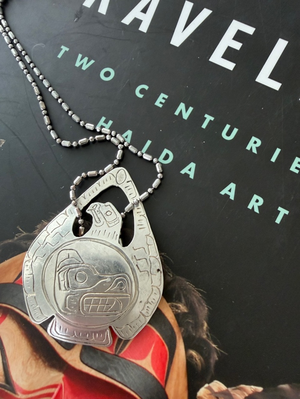 Haida “Wolf Eagle “ vintage indigenous hand carved Sterling Silver Pendant,Chain